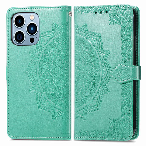 Funda de Cuero Cartera con Soporte Patron de Moda Carcasa H06 para Apple iPhone 14 Pro Max Verde