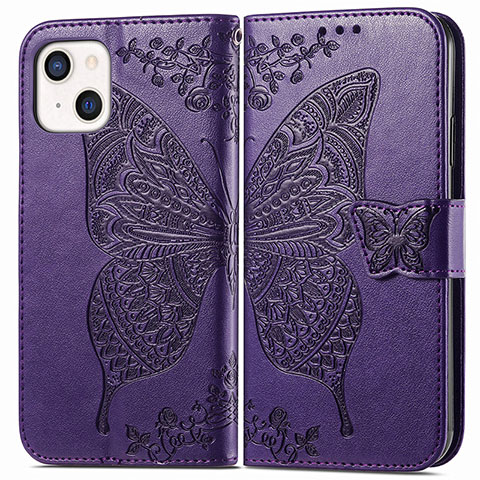 Funda de Cuero Cartera con Soporte Patron de Moda Carcasa H07 para Apple iPhone 13 Mini Morado