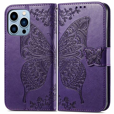 Funda de Cuero Cartera con Soporte Patron de Moda Carcasa H07 para Apple iPhone 13 Pro Max Morado