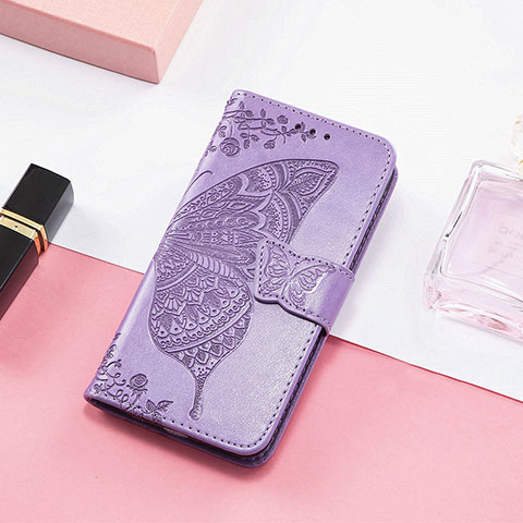 Funda de Cuero Cartera con Soporte Patron de Moda Carcasa H08 para Apple iPhone 15 Plus Purpura Claro