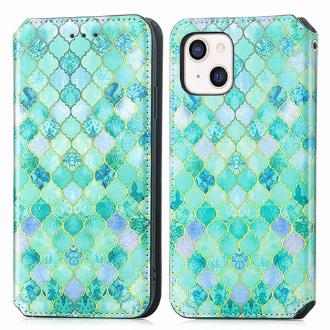 Funda de Cuero Cartera con Soporte Patron de Moda Carcasa H09 para Apple iPhone 15 Plus Verde