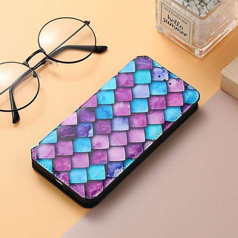 Funda de Cuero Cartera con Soporte Patron de Moda Carcasa H10 para Apple iPhone 15 Plus Morado