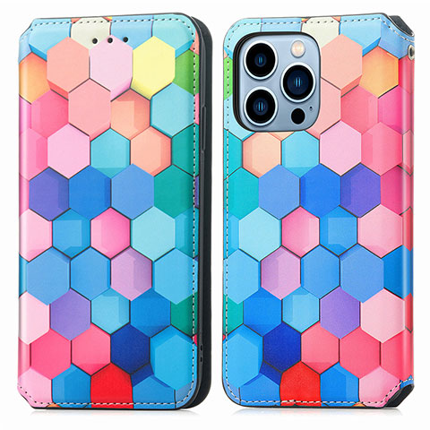 Funda de Cuero Cartera con Soporte Patron de Moda Carcasa H10 para Apple iPhone 16 Pro Max Azul