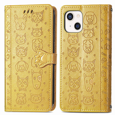 Funda de Cuero Cartera con Soporte Patron de Moda Carcasa H11 para Apple iPhone 13 Mini Amarillo