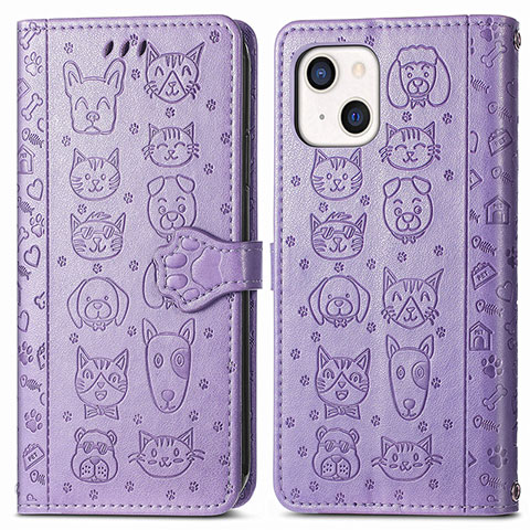 Funda de Cuero Cartera con Soporte Patron de Moda Carcasa H11 para Apple iPhone 13 Morado