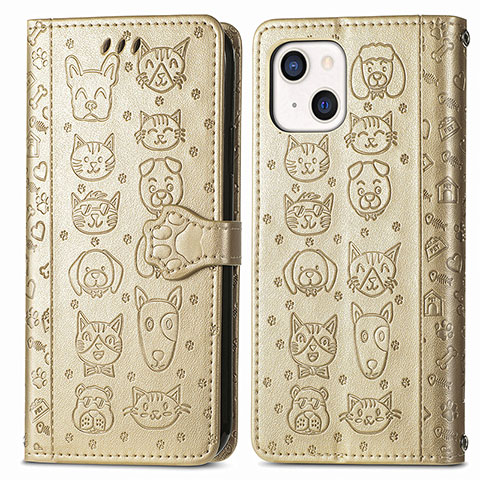 Funda de Cuero Cartera con Soporte Patron de Moda Carcasa H11 para Apple iPhone 13 Oro