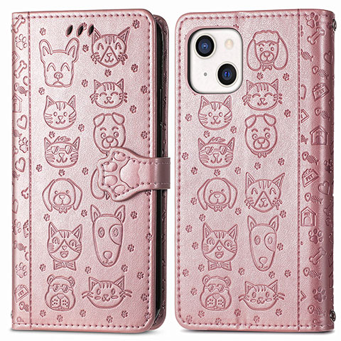 Funda de Cuero Cartera con Soporte Patron de Moda Carcasa H11 para Apple iPhone 14 Plus Oro Rosa