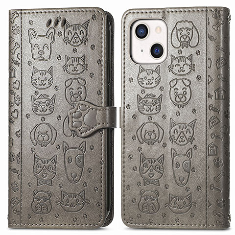 Funda de Cuero Cartera con Soporte Patron de Moda Carcasa H11 para Apple iPhone 15 Gris