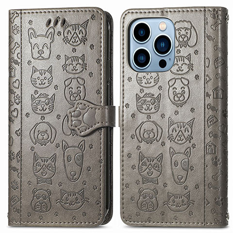 Funda de Cuero Cartera con Soporte Patron de Moda Carcasa H12 para Apple iPhone 13 Pro Max Gris