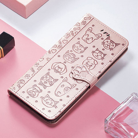 Funda de Cuero Cartera con Soporte Patron de Moda Carcasa H12 para Apple iPhone 14 Plus Oro Rosa