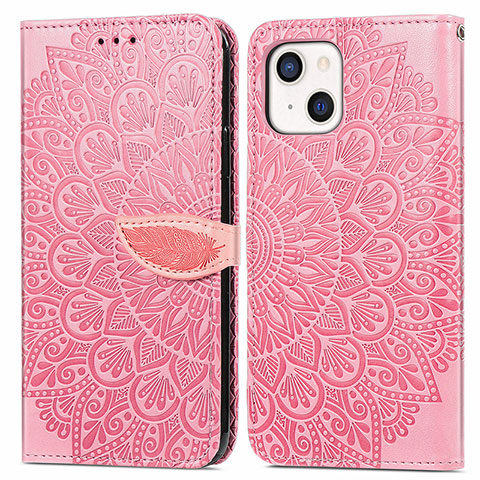 Funda de Cuero Cartera con Soporte Patron de Moda Carcasa H13 para Apple iPhone 14 Plus Oro Rosa