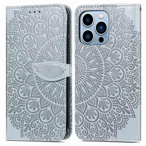 Funda de Cuero Cartera con Soporte Patron de Moda Carcasa H13 para Apple iPhone 14 Pro Gris