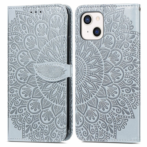 Funda de Cuero Cartera con Soporte Patron de Moda Carcasa H13 para Apple iPhone 15 Plus Gris