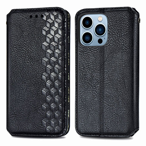 Funda de Cuero Cartera con Soporte Patron de Moda Carcasa H15 para Apple iPhone 14 Pro Max Negro