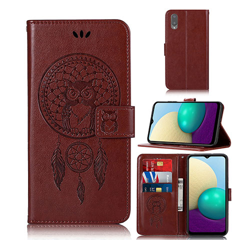 Funda de Cuero Cartera con Soporte Patron de Moda Carcasa JX1 para Samsung Galaxy A02 Marron