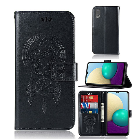 Funda de Cuero Cartera con Soporte Patron de Moda Carcasa JX1 para Samsung Galaxy A02 Negro