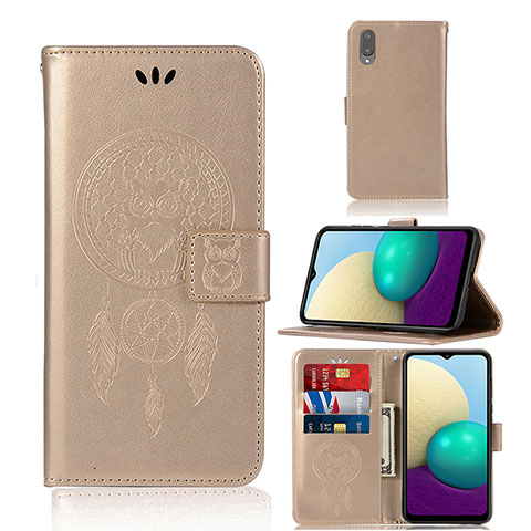 Funda de Cuero Cartera con Soporte Patron de Moda Carcasa JX1 para Samsung Galaxy A02 Oro