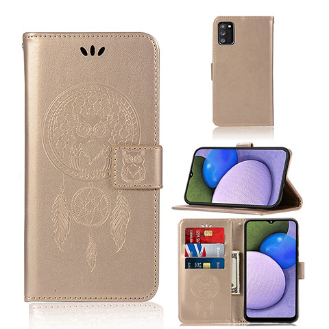 Funda de Cuero Cartera con Soporte Patron de Moda Carcasa JX1 para Samsung Galaxy A02s Oro