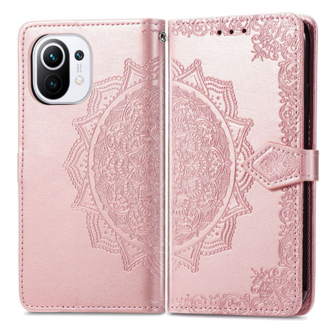 Funda de Cuero Cartera con Soporte Patron de Moda Carcasa L01 para Xiaomi Mi 11 5G Rosa