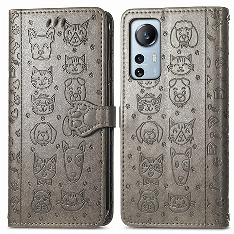 Funda de Cuero Cartera con Soporte Patron de Moda Carcasa L01 para Xiaomi Mi 12 5G Gris