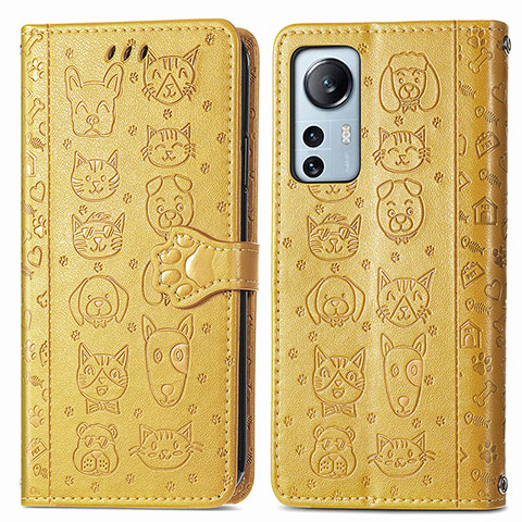 Funda de Cuero Cartera con Soporte Patron de Moda Carcasa L01 para Xiaomi Mi 12 Pro 5G Amarillo