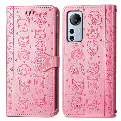 Funda de Cuero Cartera con Soporte Patron de Moda Carcasa L01 para Xiaomi Mi 12S 5G Rosa Roja