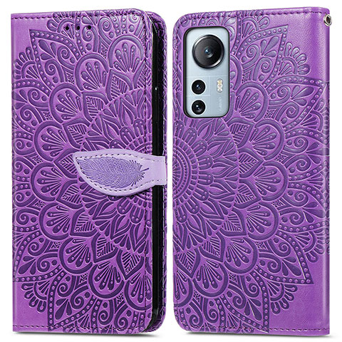 Funda de Cuero Cartera con Soporte Patron de Moda Carcasa L02 para Xiaomi Mi 12 5G Morado