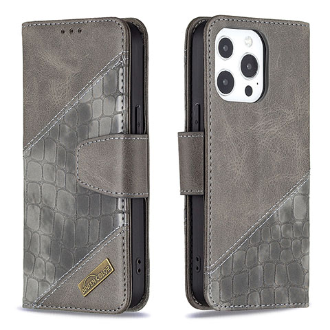 Funda de Cuero Cartera con Soporte Patron de Moda Carcasa L05 para Apple iPhone 13 Pro Max Gris