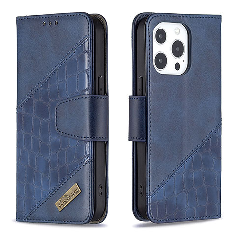 Funda de Cuero Cartera con Soporte Patron de Moda Carcasa L05 para Apple iPhone 14 Pro Max Azul