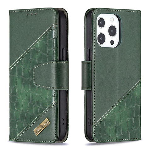 Funda de Cuero Cartera con Soporte Patron de Moda Carcasa L05 para Apple iPhone 14 Pro Max Verde