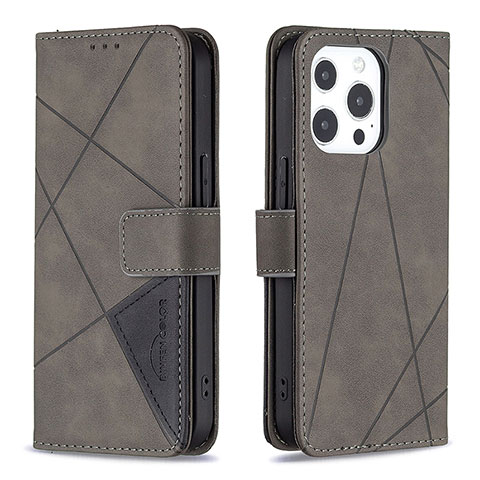 Funda de Cuero Cartera con Soporte Patron de Moda Carcasa L06 para Apple iPhone 14 Pro Gris