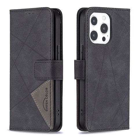 Funda de Cuero Cartera con Soporte Patron de Moda Carcasa L06 para Apple iPhone 14 Pro Max Negro