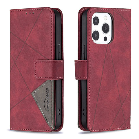 Funda de Cuero Cartera con Soporte Patron de Moda Carcasa L06 para Apple iPhone 14 Pro Max Rojo