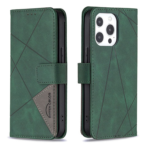 Funda de Cuero Cartera con Soporte Patron de Moda Carcasa L06 para Apple iPhone 14 Pro Max Verde