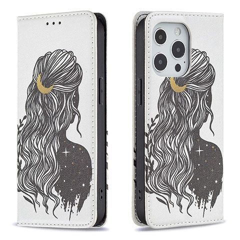 Funda de Cuero Cartera con Soporte Patron de Moda Carcasa para Apple iPhone 13 Pro Max Gris