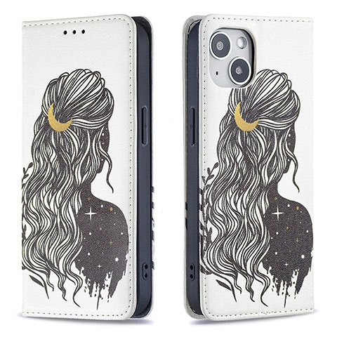 Funda de Cuero Cartera con Soporte Patron de Moda Carcasa para Apple iPhone 15 Gris