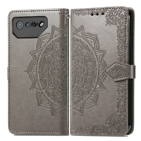 Funda de Cuero Cartera con Soporte Patron de Moda Carcasa para Asus ROG Phone 7 Gris