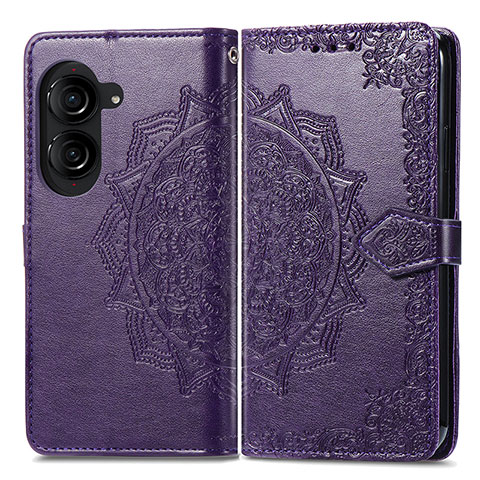 Funda de Cuero Cartera con Soporte Patron de Moda Carcasa para Asus ZenFone 10 Morado