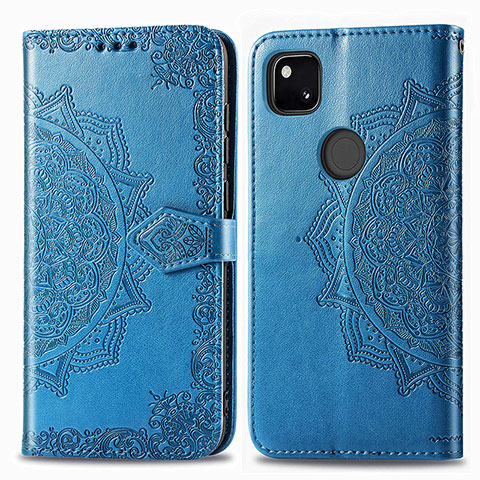 Funda de Cuero Cartera con Soporte Patron de Moda Carcasa para Google Pixel 4a Azul