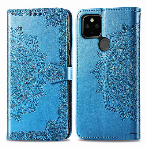 Funda de Cuero Cartera con Soporte Patron de Moda Carcasa para Google Pixel 5 Azul