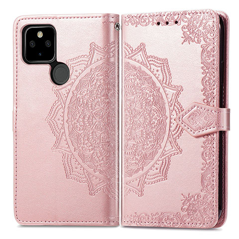 Funda de Cuero Cartera con Soporte Patron de Moda Carcasa para Google Pixel 5a 5G Oro Rosa