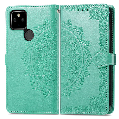 Funda de Cuero Cartera con Soporte Patron de Moda Carcasa para Google Pixel 5a 5G Verde