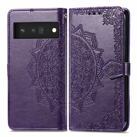 Funda de Cuero Cartera con Soporte Patron de Moda Carcasa para Google Pixel 6 Pro 5G Morado