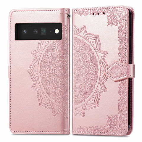 Funda de Cuero Cartera con Soporte Patron de Moda Carcasa para Google Pixel 6 Pro 5G Oro Rosa