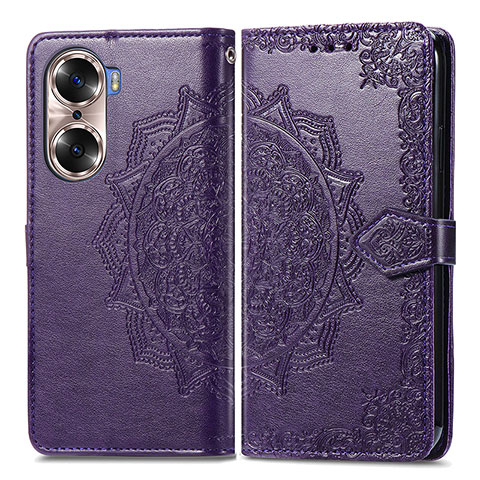 Funda de Cuero Cartera con Soporte Patron de Moda Carcasa para Huawei Honor 60 5G Morado