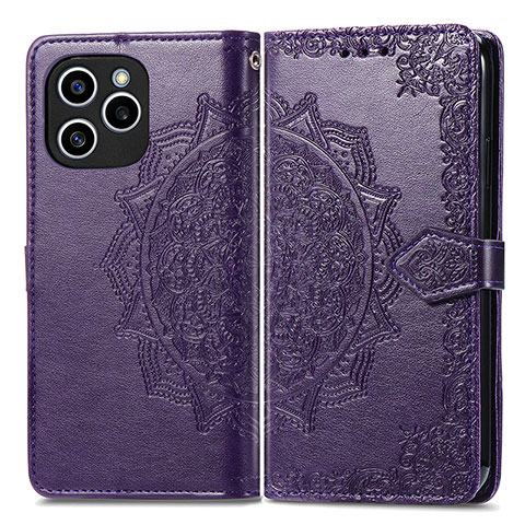 Funda de Cuero Cartera con Soporte Patron de Moda Carcasa para Huawei Honor 60 SE 5G Morado