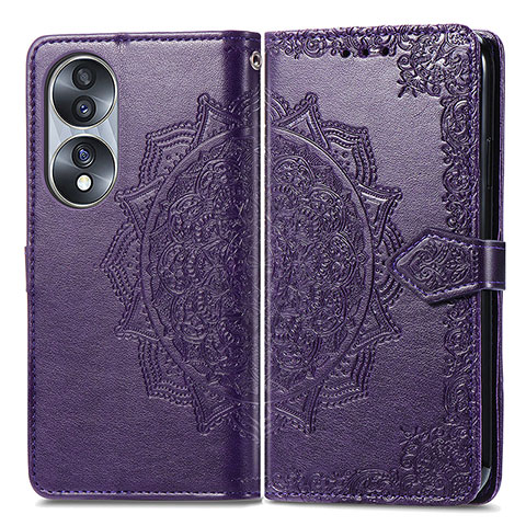 Funda de Cuero Cartera con Soporte Patron de Moda Carcasa para Huawei Honor 70 5G Morado