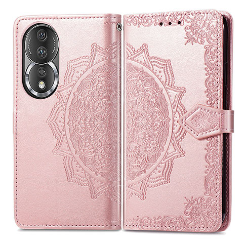 Funda de Cuero Cartera con Soporte Patron de Moda Carcasa para Huawei Honor 80 5G Oro Rosa