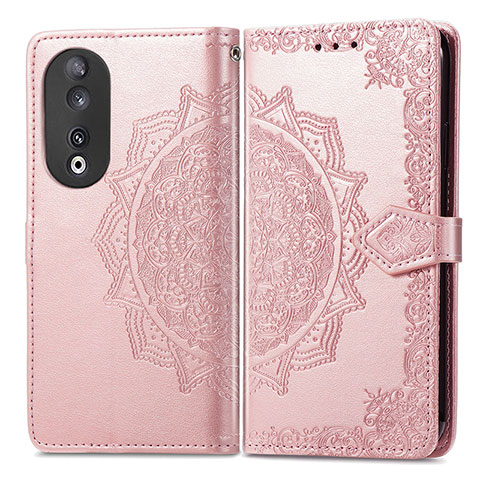 Funda de Cuero Cartera con Soporte Patron de Moda Carcasa para Huawei Honor 90 5G Oro Rosa