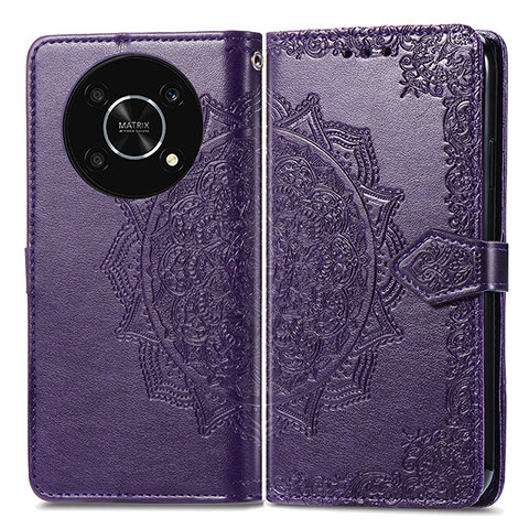 Funda de Cuero Cartera con Soporte Patron de Moda Carcasa para Huawei Honor Magic4 Lite 5G Morado